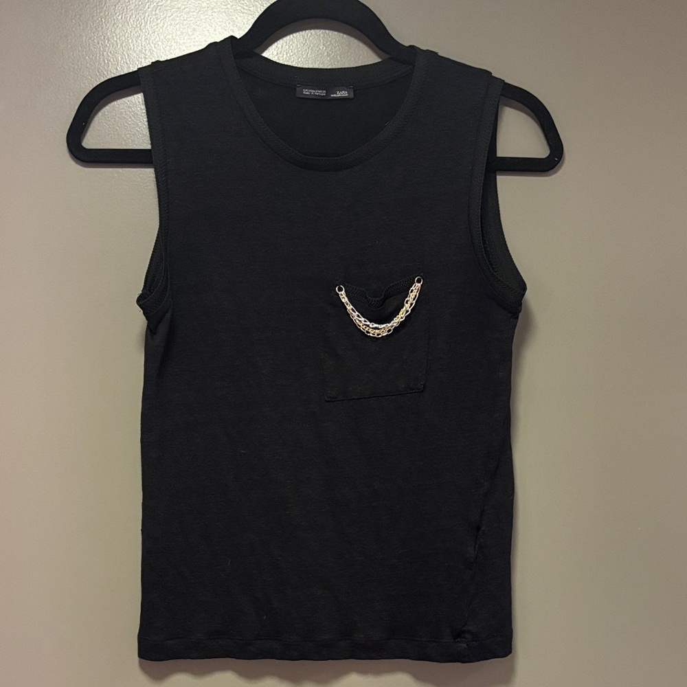 ZARA Black Thin Sweater Vest with Chain Accent